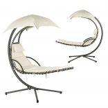 Chaise longue suspendue avec baldaquin, beige