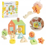 Classic World Montessori jouet d'enfilage en bois clés et portes 11 pièces