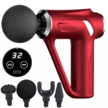 Pistolet de massage musculaire 30 W, 32 vitesses, 4 embouts – rouge