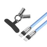 Câble USB‑C bleu 2‑en‑1 avec cordon tour de cou 1 m