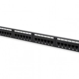 Panneau de brassage 19" 24 ports, catégorie 6, U/UTP, 1U avec support de câbles, noir