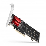 AXAGON adaptateur PCIe x8 pour 2× M.2 NVMe avec RAID, compatible sans bifurcation, équerre pleine et low-profile