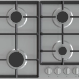 Table de cuisson à gaz en inox avec 4 brûleurs et grilles en fonte