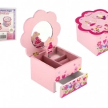 Boîte à bijoux pour enfants avec fleur et miroir – en bois, musicale, rose