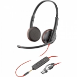 Casque POLY Blackwire 3225 USB‑C avec adaptateur USB‑A et 3,5 mm