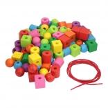 Perles en bois colorées avec corde à enfiler 92 pcs