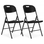 Ensemble de 2 chaises pliantes ModernHome, structure en métal, HDPE, noir