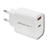 Chargeur secteur 18W USB‑C PD et QC 3.0 Blanc