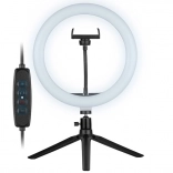 Lampe annulaire LED 26 cm avec mini trépied et support pour téléphone