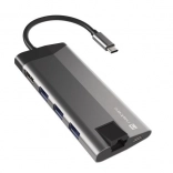 Hub USB‑C NATEC Fowler Plus 8 en 1, 3× USB 3.0, HDMI 4K, RJ‑45, SD/microSD, PD 100 W