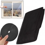 Moustiquaire de fenêtre noire avec bande auto-agrippante adhésive 150 × 130 cm