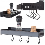 Étagère murale en aluminium pour épices avec crochets, noire