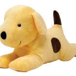 Chien en peluche jaune avec taches brunes