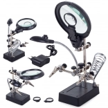 Troisième main avec loupe 2,5× 90 mm et éclairage LED pour soudure