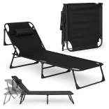 Chaise longue de jardin pliante avec coussin, noire, MultiGarden