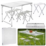 Ensemble de camping pliable avec table et 4 chaises gris