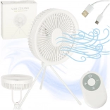 Ventilateur de table USB sans fil avec télécommande et lampe LED, 4 vitesses, 18 cm, blanc