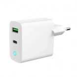 chargeur secteur USB‑A/USB‑C 20 W avec LED, PD et QC 3.0, blanc