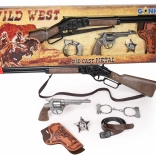 Set de cow-boy – fusil, revolver, menottes et étoile de shérif pour amorces