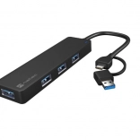 Concentrateur USB NATEC Mayfly 4× USB 3.0 avec adaptateur USB‑C/USB‑A, noir