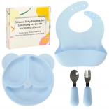 Ensemble de vaisselle en silicone pour enfants, 4 pièces, motif ourson, bleu
