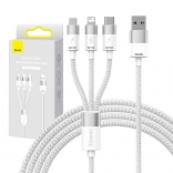 câble de charge 3‑en‑1 Baseus StarSpeed, USB‑C + Micro USB + Lightning, 3,5 A, 1,2 m, blanc