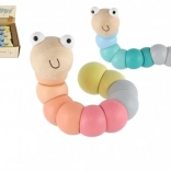 Ver de terre/chenille articulé(e) en bois 16 cm – couleurs pastel, jouet flexible pour bébés