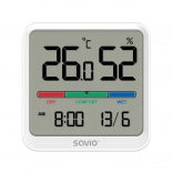 Thermomètre et hygromètre numériques SAVIO avec LCD, horloge et date, support magnétique – Blanc