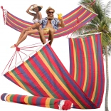 Hamac de jardin avec barres en bois 200 × 80 cm, à rayures