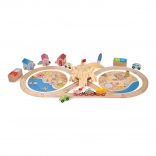 Circuit de train en bois BIGJIGS RAIL nettoyage du littoral, 70 pièces
