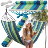 Hamac de jardin avec barres en bois, rayé, 200 × 80 cm