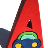 Lettre en bois A avec petite voiture pour enfants
