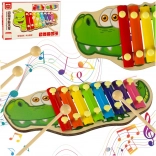 Xylophone en bois coloré pour enfants – crocodile avec mailloches