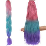 Cheveux synthétiques tressés ombré rose/turquoise/violet, 60 cm