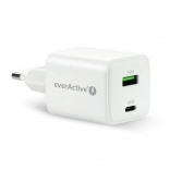 Chargeur secteur GaN avec USB‑C 45 W PD et USB‑A QC4+ blanc